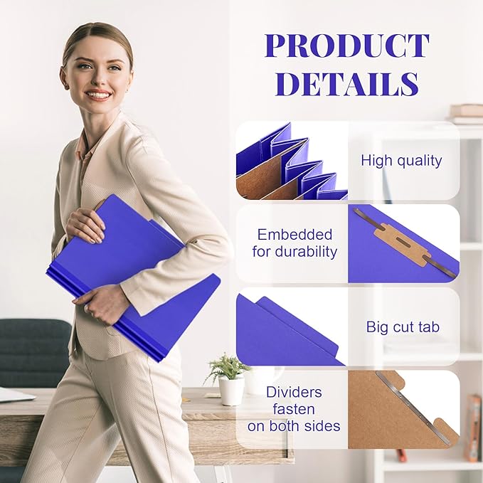 48 Pcs Classification Folders Letter Size, 3 Divider Pressboard File Folder with Fasteners, Expanding File Organizer Bulk for Teachers, Clergy, Office, Church, Christmas Donations (Purple)