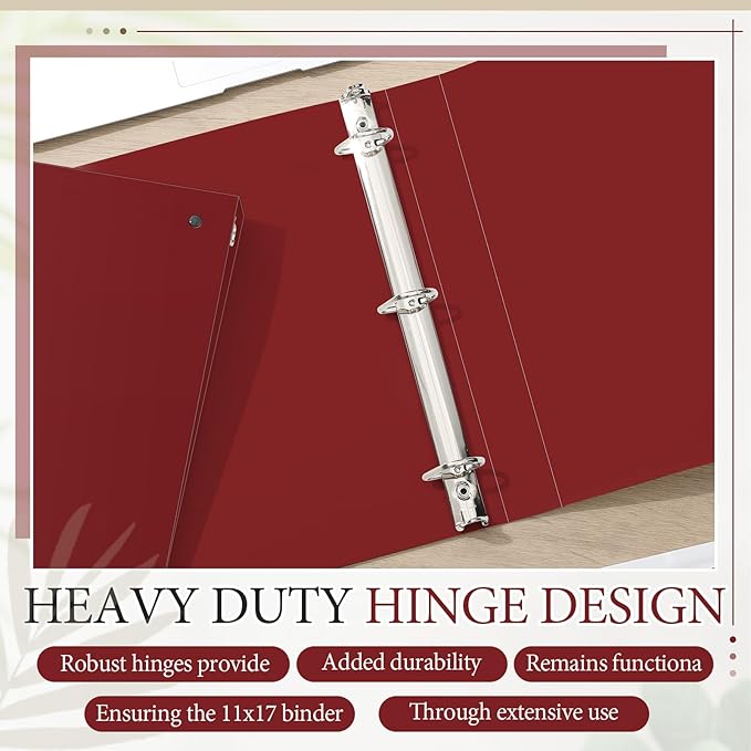 4 Pcs 11 x 17 Inch 3 Ring Binders 2 Inch Rings Heavy Duty View Plastic Flexible D Ring Binders Economy Holds 11" x 17" Paper for Artwork Blueprints, Office, Home, Work Places(Red)