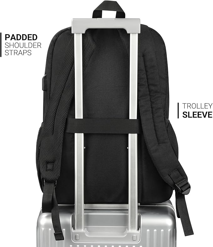 ZORFIN 36L Black Backpack for School, College, and Travel: Water Resistant Bookbag with 8 Compartments