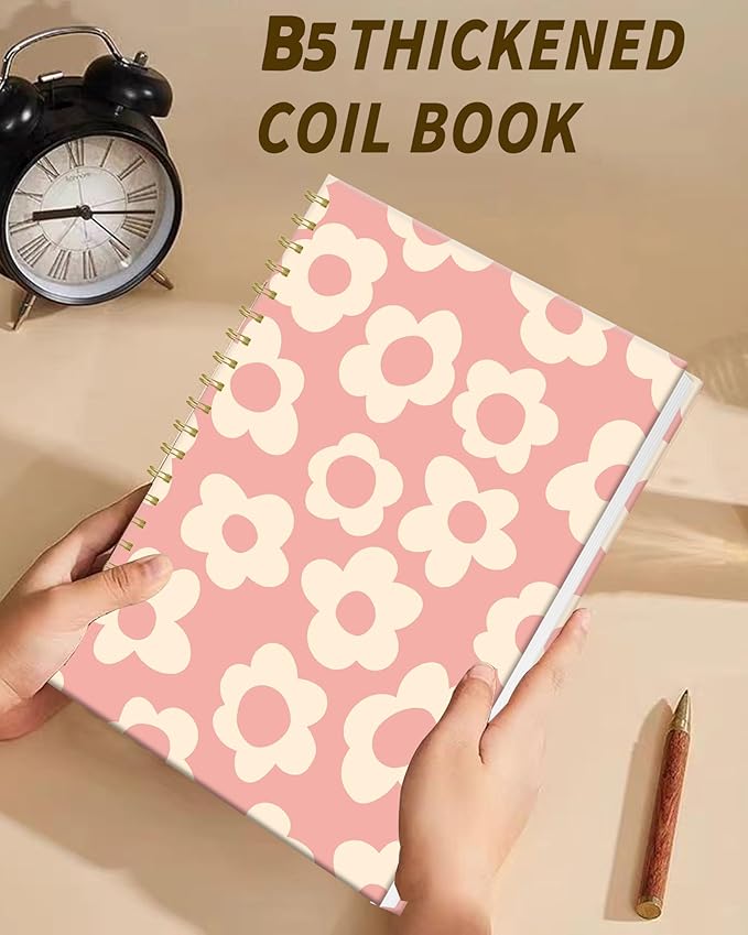 iampanda Spiral Journal Notebook,Strong Twin-Wire Binding with Premium Paper for Women,60 Sheets B5 College Ruled Notebook/Journal,Perfect for School Office Work,Cute Pink Flower
