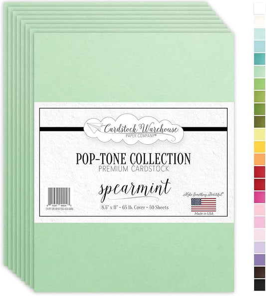 Cardstock Warehouse Pop-Tone Spearmint Green Cardstock Paper – 50 Sheets, 8.5 x 11" - 65 lb / 175 GSM Premium Green Card Stock for Die-cutting, Crafts, Printing, Card Making and DIY Projects