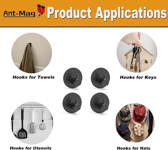 Ant Mag Magnetic Key Hooks 4 Pack Wall Mounted for Hanging Key Towel Bag Hat Scarf Wreath on Metal Surface for Home Kitchen Bathroom Fridge Cabinet Entryway