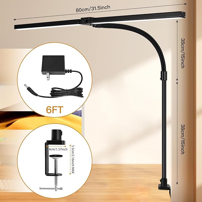 Double Head LED Desk Lamp with Remote Control for Home Office 24W Brightest Computer Desk Light for Workbench Drafting Architect Study Reading with Anti-Glare Cover