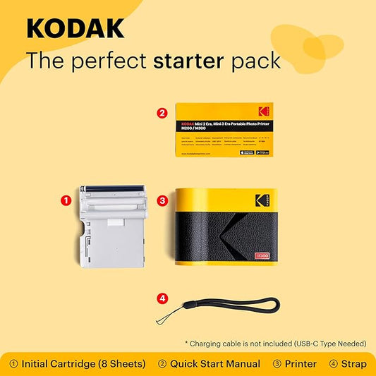 KODAK Mini 3 ERA 4PASS Portable Photo Printer (Yellow, Printer + 8 Sheets)