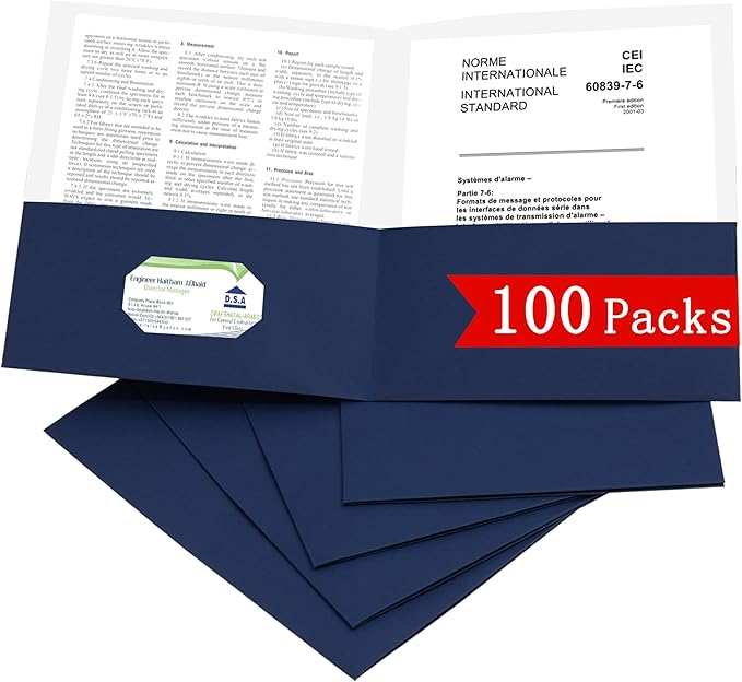 Zzrywuty 100 Packs Paper Folders with Pockets for Students,Businessmen and Office Workers,Letter Size,Two Pocket Folders with Card Slot for School Supplies,Office,Business (Royal Blue)