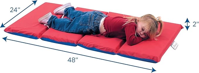 Children's Factory Angels 2" Thick Toddler Nap Mat, Red-Blue, 4 Section Waterproof Sleeping Mat for use in Preschools and Daycares