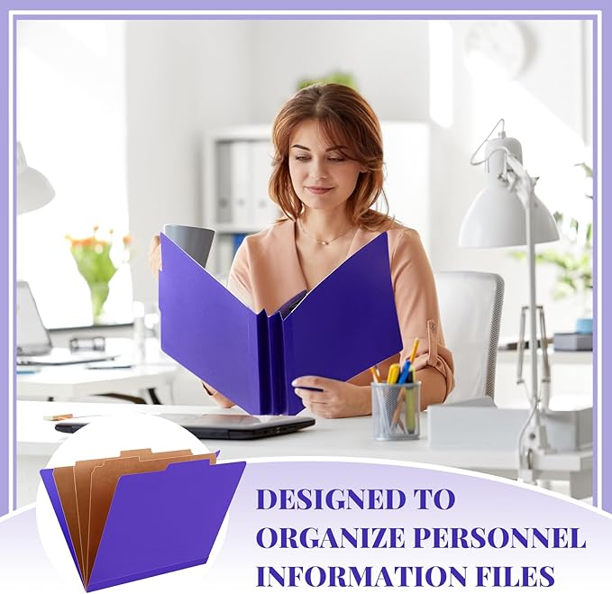 60 Pcs Classification Folders Letter Size, 3 Divider Pressboard File Folder with Fasteners, Expanding File Organizer Bulk for Teachers, Clergy, Office, Church, Christmas Donations (Purple)