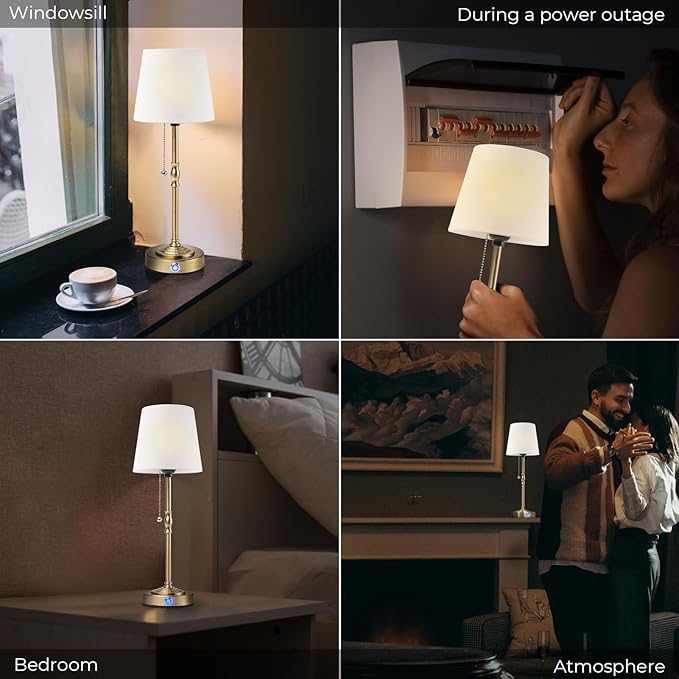 Rechargeable Cordless Table Lamp: Battery Powered Lamp,3 Level Brightness - Bedside Night Lamp, Ambient Light for Restaurant, Home, Bedroom, Dining Room, Camping, Cafe(Brass)