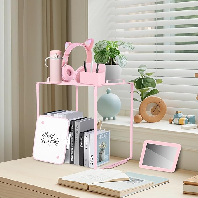 Locker Organizer and Accessories Kit, Includes Metal Locker Shelf, Magnetic Mirror, Pen Holder, Whiteboard, Markers, Magnets, Back to School Essentials Locker Decorations,Office,Gym Lockers (Pink)