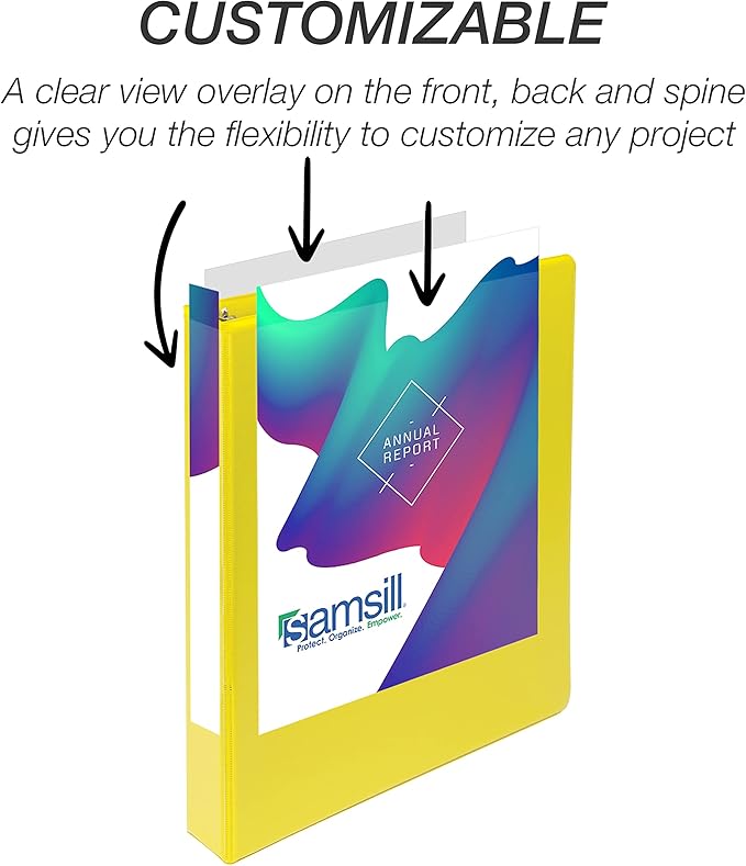 Samsill Durable 1 inch 3 Ring Binder, Made in USA, D Ring Binder, FSC 100% Recycled Chipboard, Yellow, 12 Pack