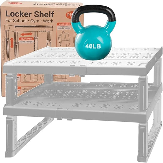 Locker Organizer Shelf， Adjustable Width and Height, Ideal Locker for School, Office, and Gym Lockers… (White 2 Pack New Version)