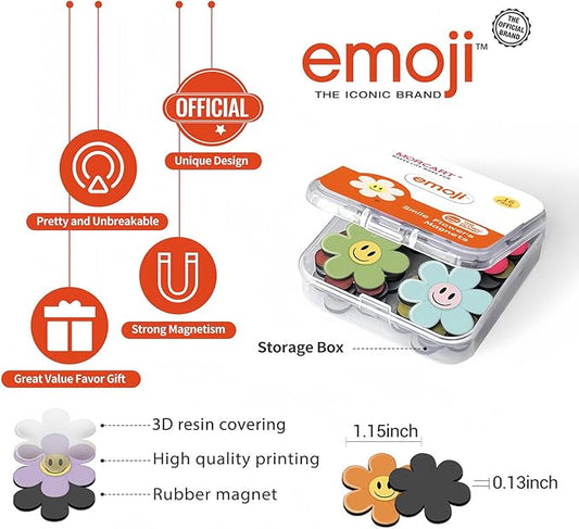 MORCART Fridge Magnets Cute Emoji Refrigerator Magnets Colorful Smiley Flower Magnets for Locker Whiteboard Decorative Magnets for Classroom Kitchen Office Gifts for Teachers Family and Friends 16PCS