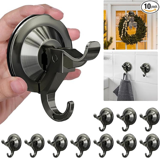 Antimbee Shower Suction Cup Hooks, 10 Pack Removable Glass Wall Holder Hook, Small Suction Utility Hook for Bathroom Kitchen Decor, Up to 11 lbs on Smooth Surface-2 Hooks Design (Vintage Copper)
