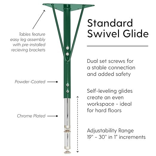 FDP Rectangle Activity School and Office Table (30 x 48 inch), Standard Legs with Swivel Glides, Adjustable Height 19-30 inches - Maple Top and Green Edge