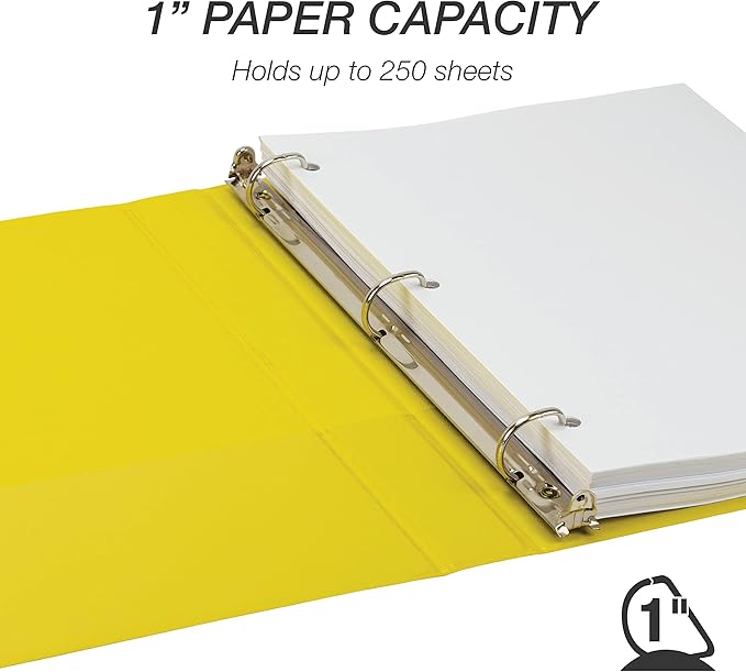 Samsill Durable 1 inch 3 Ring Binder, Made in USA, D Ring Binder, FSC 100% Recycled Chipboard, Yellow, 12 Pack