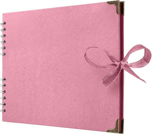 Bstorify Square Scrapbook Photo Albums 50 Pages (11 x 8.5 Inch) Pink Thick Paper, Hardcover, Ribbon Closure - Ideal for Your Scrapbooking Albums, Art & Craft Projects (Pink, 11 x 8.5 Inch)