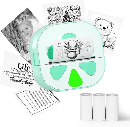 Sticker Printer, Print Pods Mini Printer, Bluetooth Thermal Sticker Maker Machine with 3 Rolls Paper, Print Pod Mini Printers for iPhone, Impresora Portátil for Study Note, Journal, DIY, Kids Gift