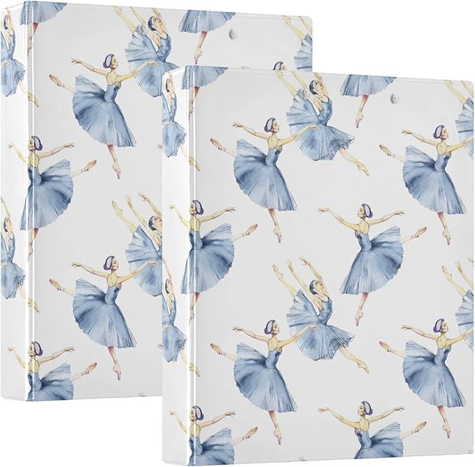 Ballet Dancer Decorative 3 Ring Binder 1.5 Inch Large View Binders with Pockets File Organizer for Office College School, 2 Pack