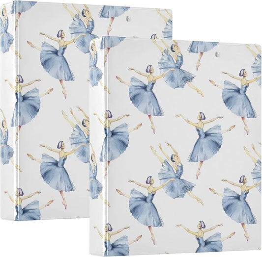 Ballet Dancer Decorative 3 Ring Binder 1.5 Inch Large View Binders with Pockets File Organizer for Office College School, 2 Pack