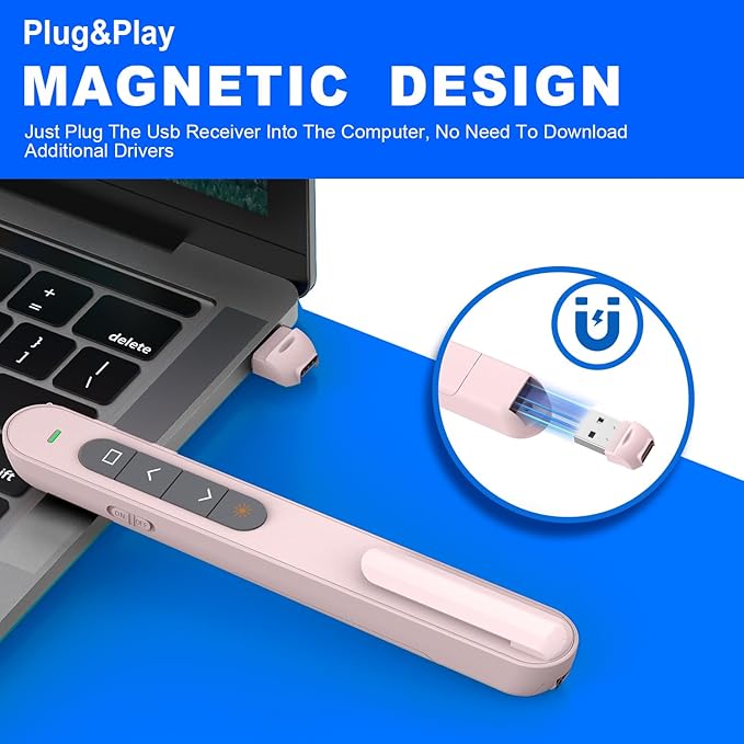 QUI Presentation Clicker for PowerPoint, RF 2.4GHz USB C Wireless Presenter Remote with Volume Control, PowerPoint Clicker Slide Advancer for Mac, Windows, Laptop, Keynote