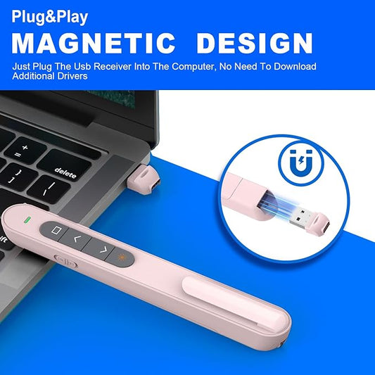 QUI Presentation Clicker for PowerPoint, RF 2.4GHz USB C Wireless Presenter Remote with Volume Control, PowerPoint Clicker Slide Advancer for Mac, Windows, Laptop, Keynote