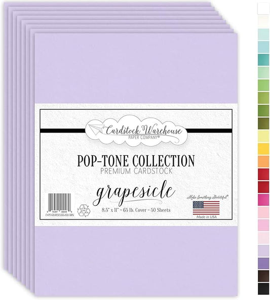 Cardstock Warehouse Pop-Tone Grapesicle Light Purple/Lavender Cardstock Paper – 50 Sheets, 8.5 x 11" - 65 lb / 175 GSM Premium Purple Card Stock for Die-cutting, Printing, Card Making & DIY Projects