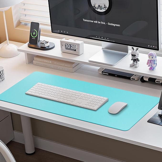 Boutilon Leather Desk Pad Protector,Non-Slip Mouse Pad,Laptop Desk Pad,Office Mouse Mat,Waterproof Leather Desk Blotter,Desk Writing Pad for Office and Home (XL-Bright Blue,35.4"x 15.7")