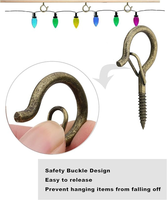 PlusRoc 20 Pack Q-Hanger String Light Hooks for Haning Lights Plants, 2.2 Inch Bronze Cup Hooks Screw in Ceiling Hooks Eye Hook, Wall Mount Ceiling Mount