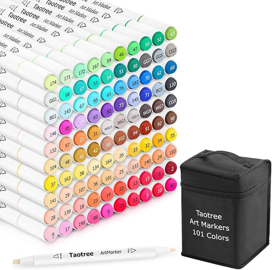 Taotree Alcohol Markers 101 Colors Dual Tips Art Markers Sketch Pens Set, Art Supplies Kit, Drawing Pens Set for Adult Coloring Books Painting, Sketching, Gifts for Teens Girls Boys Kids Artists