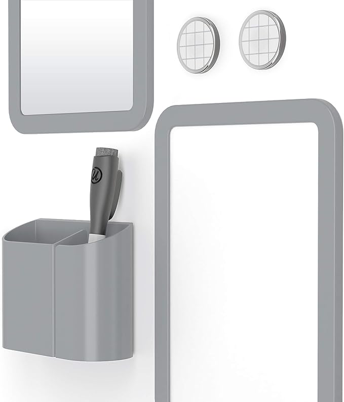 U Brands Locker Accessories Kit, Back to School Essentials, Grey, 6-Piece, Includes Whiteboard, Mirror and Organizing Supplies
