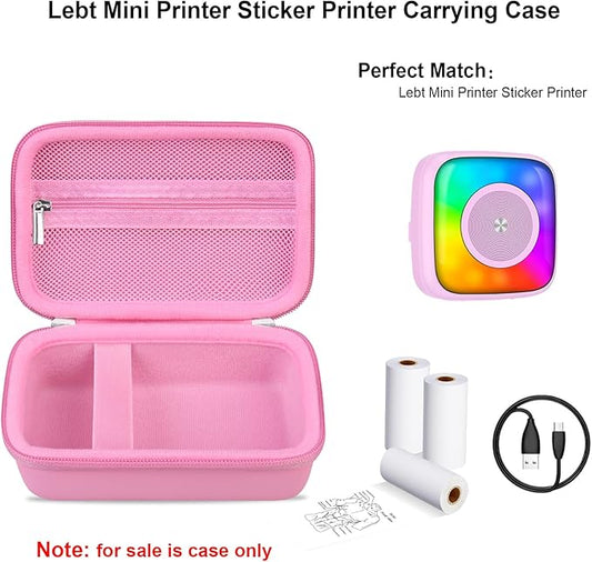 Elonbo Carrying Case for Lebt Mini Sticker Pocket Printer, Label Printer Portable Thermal Printer Travel Bag, Label Maker Machine Storage Holder, Mesh Pocket Fits Label Paper Rolls Tape, Dark Pink