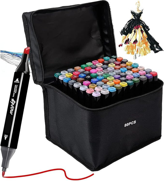 80 Colors Alcohol Markers Set, Dual Tips Blender Art Markers for Drawing Sketching Coloring Artist Pens and Underlining, Professional Permanent Sketch Marker for Kids Adult Coloring