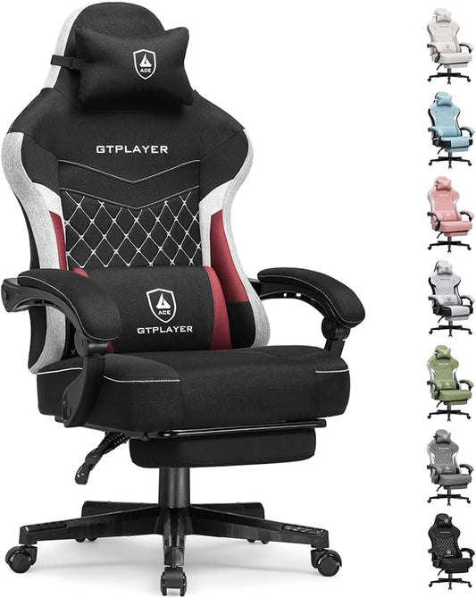 GTPLAYER Gaming Chair, Fabric Computer Office Chair with Pocket Spring Cushion, Ergonomic Office and Gaming, Video Gaming Chair with Linkage Armrests, High Back Desk Chair with Adjustable Recliner
