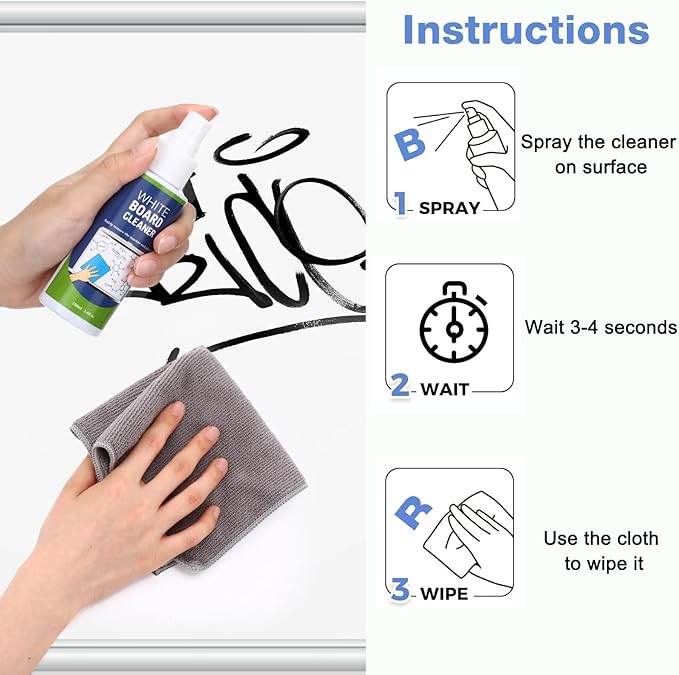 Loopeer 8 Pack Whiteboard Cleaner Spray 3. 4 oz Dry Erase Board Cleaner with Cloths Non Toxic Dry Erase Cleanning Removes Stubborn Marks from Whiteboards