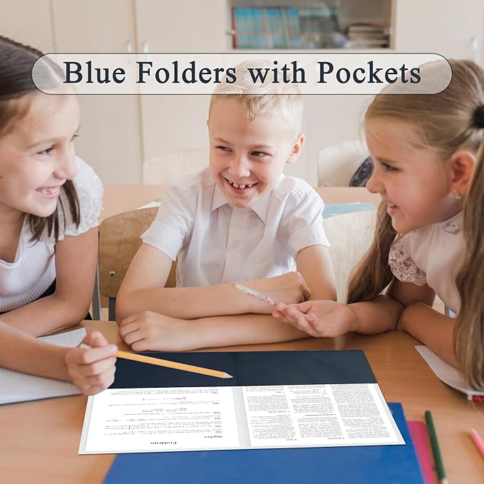 Zzrywuty 25 Packs Paper Folders with Pockets for Students,Businessmen and Office Workers,Letter Size,Two Pocket Folders with Card Slot for Office,Business,School Supplies (Royal Blue)