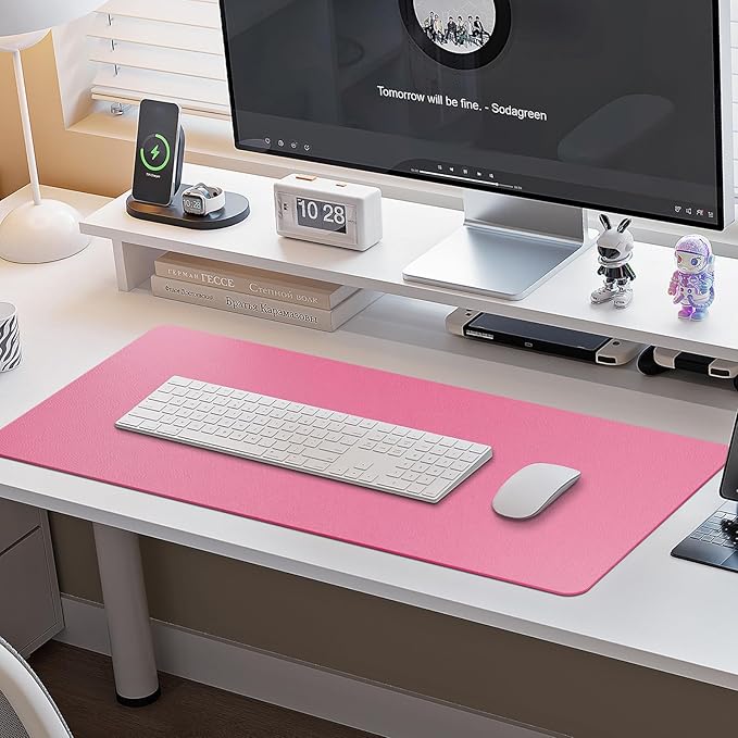 Boutilon Leather Desk Pad Protector,Non-Slip Mouse Pad,Laptop Desk Pad,Office Mouse Mat,Waterproof Leather Desk Blotter,Desk Writing Pad for Office and Home (XXXL-Rose Pink,47"x 24")