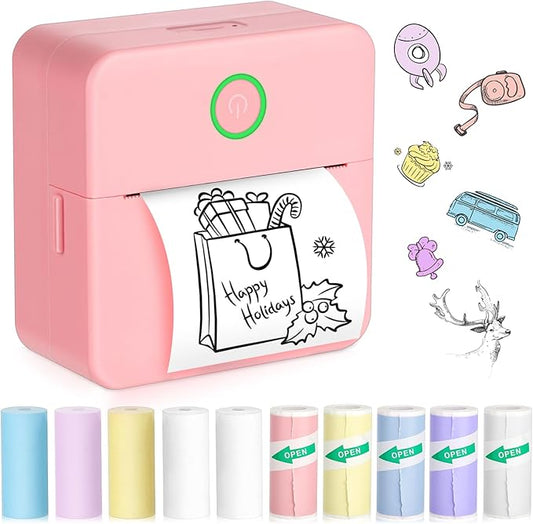 Portable Thermal Printer with 10 Roll Papers for Journal/DIY Scrapbook/Travel/Notes/Lists/Label/Memo, Receipt Printer for Children Women Gifts Kids Christmas iOS&Android
