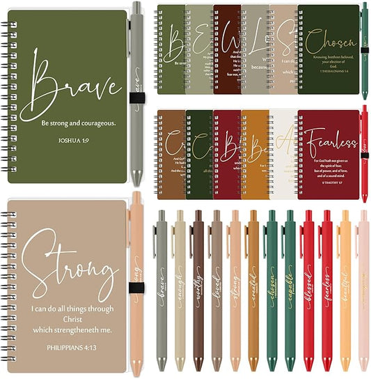 Kosiz 12 Sets Inspirational Christian Gifts Bulk Christian Notebooks Prayer Journals with Pens Spiral Bible Journals Religious Gifts for Church Grandparent Pastors Day Sunday School (Retro Color)