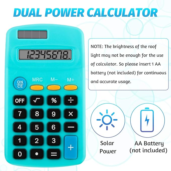 Weewooday 24 Pieces Pocket Size Calculator 8 Digit Basic Solar Battery Dual Power Mini Calculator for Desktop Home Office School Students Kids, 6 Colors