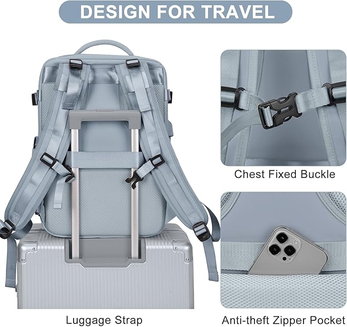 Travel Backpack For Women Men Airline Approved Carry On Backpack Flight Approved Waterproof Sports Luggage Backpack Casual Daypack Small Hiking Backpack Grey Blue