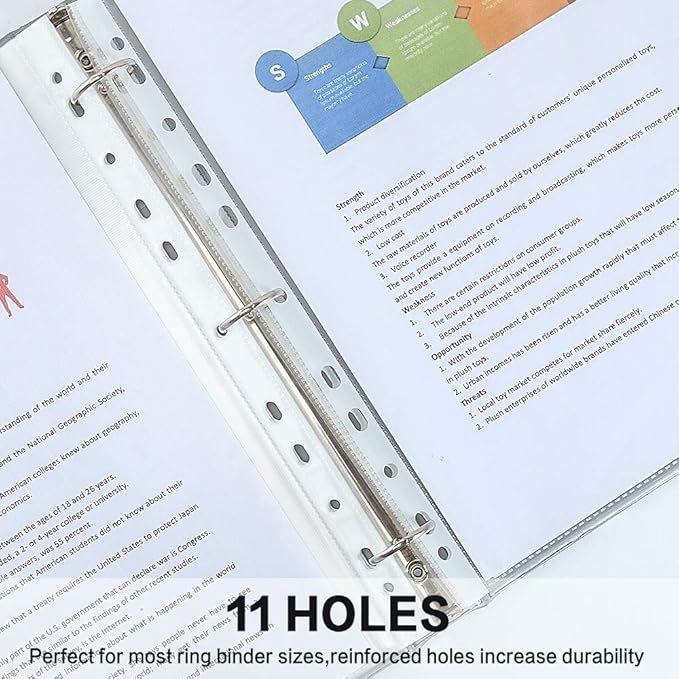 Sheet Protectors, HERKKA 400Pack Heavy Duty Page Protectors Holds 8.5 x 11 inch Sheets, 9.25 x 11.25 inch Top Loading, Clear, Reinforced 11-Hole Fit for 3 Ring Binder