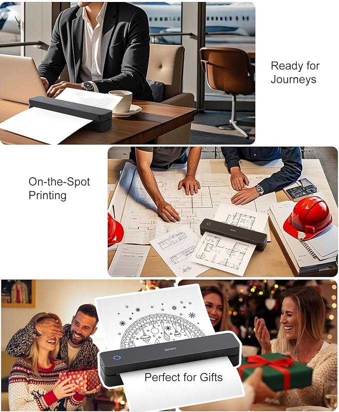 iDPRT Inkless Portable Printer for Travel, 300DPI Wireless Thermal Printer Support 8.5" x 11" US Letter, A4, Small Bluetooth Printers Compatible with iOS, Android Laptop for Home Office Car, Black