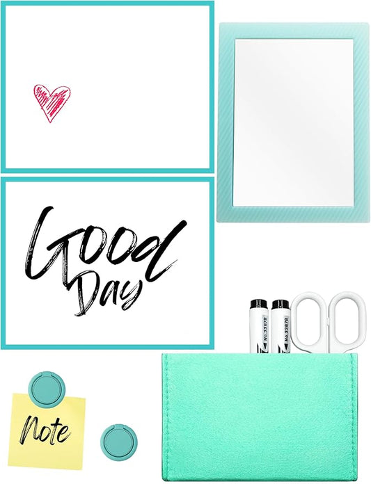 Magnetic Locker Mirror for School Locker, 5pcs Locker Accessories Kit with Magnetic Mirror, Dry Erase Board, Pen Holder, Locker Magnets for Refrigerator, Office Cabinet (Blue)