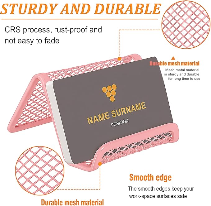 Business Card Holder for Desk, Office Desktop Business Card Display Holder, Mesh Business Card Holder, Desk Accessories for Women and Men, Pink(3 Pack)