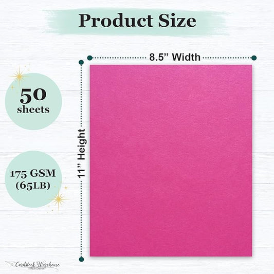 Cardstock Warehouse Pop Tone Razzle Berry Pink Cardstock Paper – 50 Sheets, 8.5 x 11" - 65 lb / 175 GSM Premium Pink Card Stock for Die-cutting, Crafts, Printing, Card Making and DIY Projects