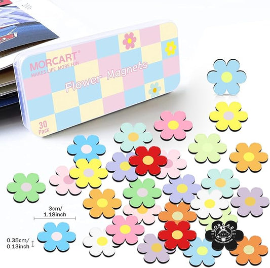 MORCART 30PCS Fridge Magnets, Flower Refrigerator Magnets Decoration for Locker Whiteboard Decorative Magnetic Board Cabinets Classroom Office Cubicle School Cute