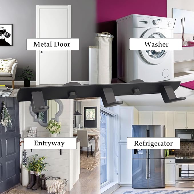 ULIBERMAGNET Magnetic Coat Hooks,Heavy Duty Magnetic Rack,Strong Rubber Magnetic Hanger for Refrigerator,Metal Cabinet,Door,Hanging Coat, Towel, Bag, Scarf, Helmet(Matte Black/3 Hooks)