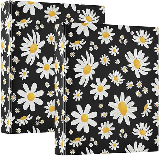 Cute Daisy Flowers Decorative 3 Ring Binder 1.5 Inch Large View Binders with Pockets File Organizer for Office College School, 2 Pack