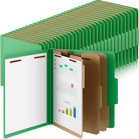 72 Pcs Classification Folders Letter Size, 3 Divider Pressboard File Folder with Fasteners, Expanding File Organizer Bulk for Teachers, Clergy, Office, Church, Christmas Donations (Green)