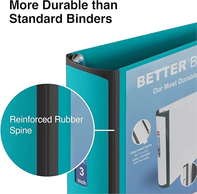 STAPLES 3 Inch BetterView Binder with D-Rings (Teal)